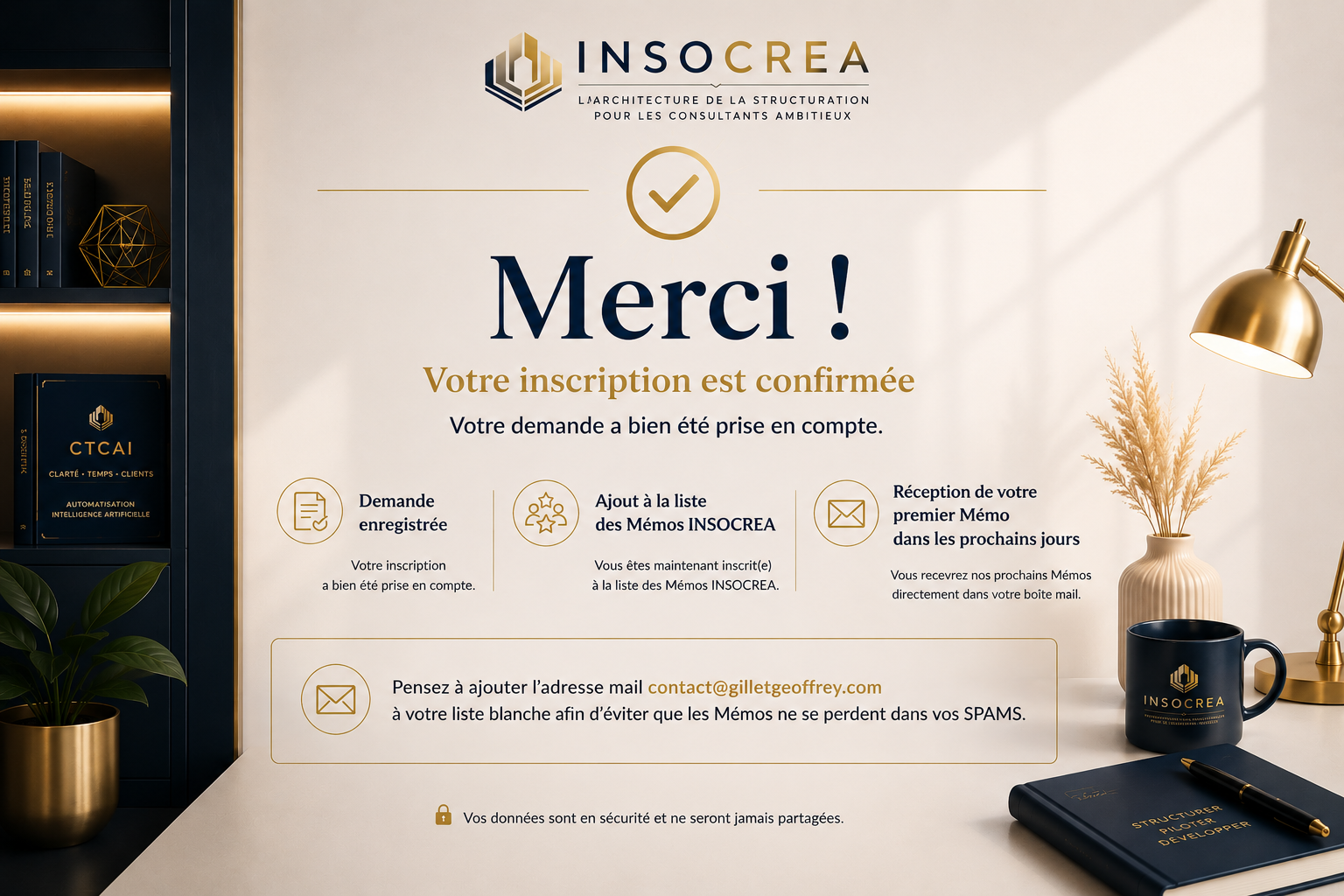 Confirmation d'inscription aux Mémos INSOCREA